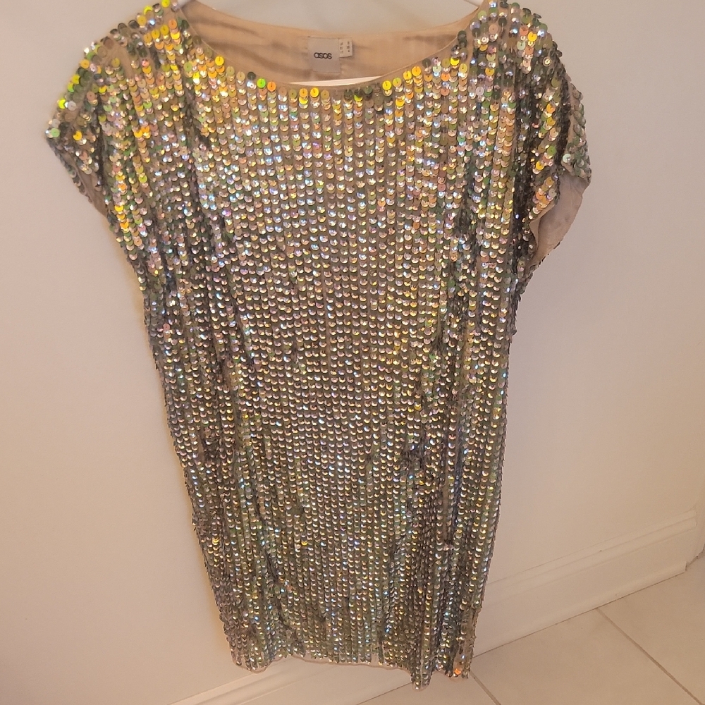 ASOS Glittering Silver Sequin Mini Dress